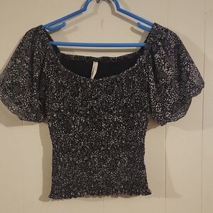 Anthropologie Black and White Smocked Blouse